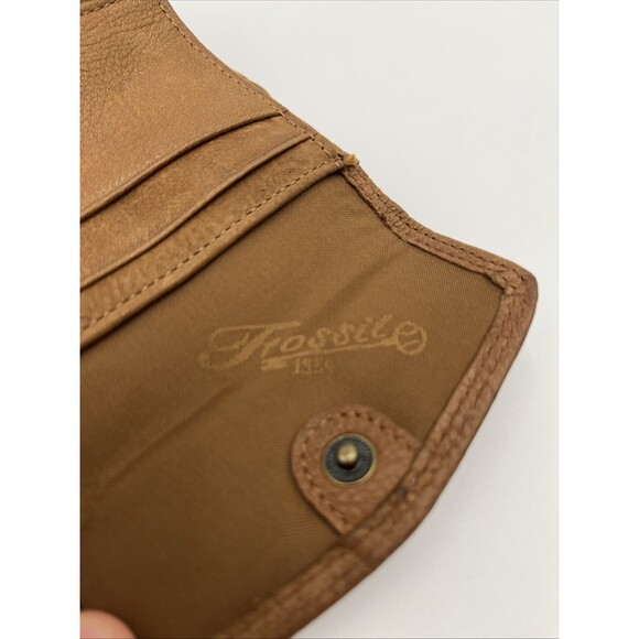 Vintage Fossil Brown Leather Tri-Fold Wallet w/ Zippered Coin Pocket - Picture 5 of 5